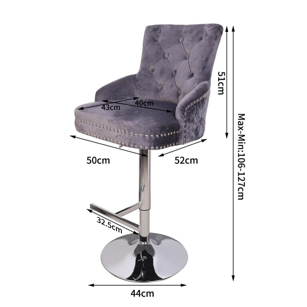 Luxurious Velvet Swivel Bar Stool with Lion Knocker & High Back
