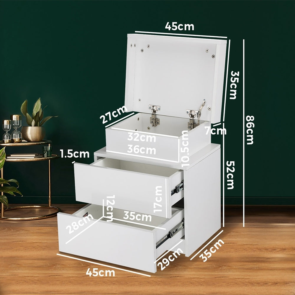 Bedside Table RGB LED 2 Drawers White