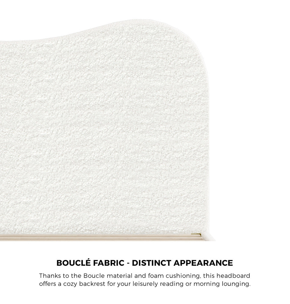 Single Size Bed Frame in White Boucle with Cloud Shape