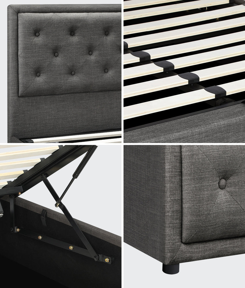 Queen Bed Frame with Gas Lift Storage Base Grey