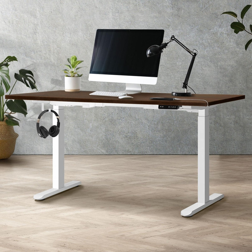 Sit-Stand Height Adjustable Desk 160cm White and Walnut