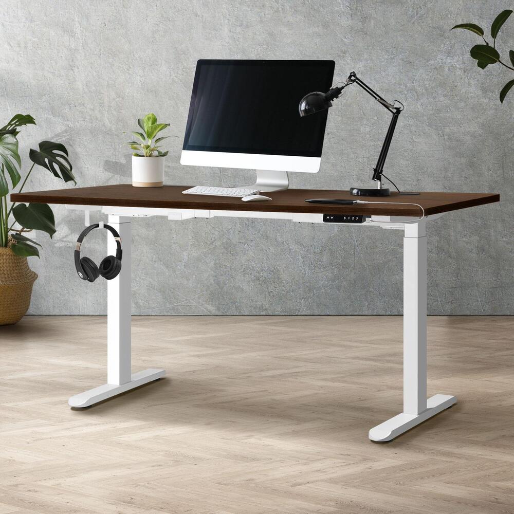 140cm Dual Motor Adjustable Standing Desk White and Walnut