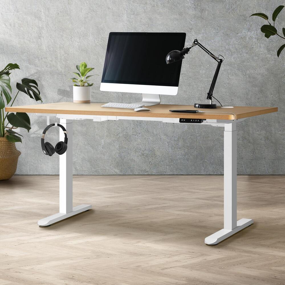 Standing Desk Dual Motor Adjustable Motorized White and Oak 150 cm