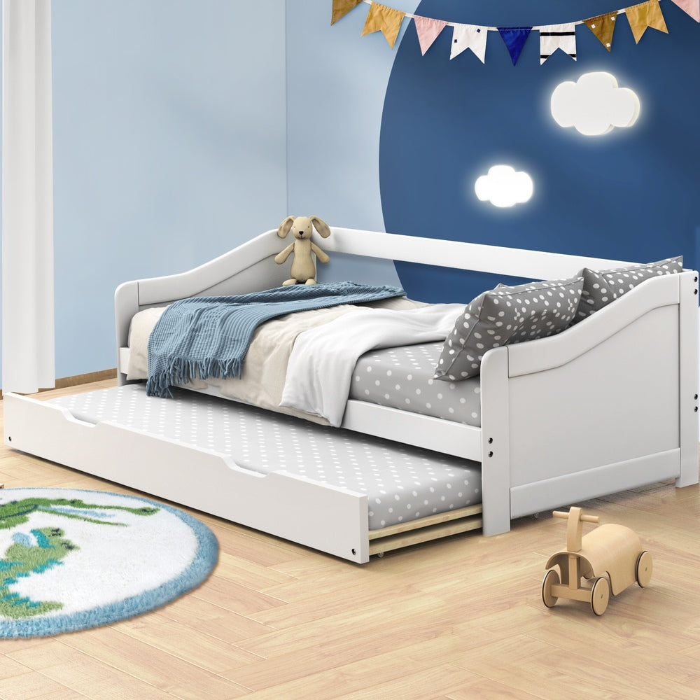 Wooden Single Size Daybed with Trundle Bed Frame
