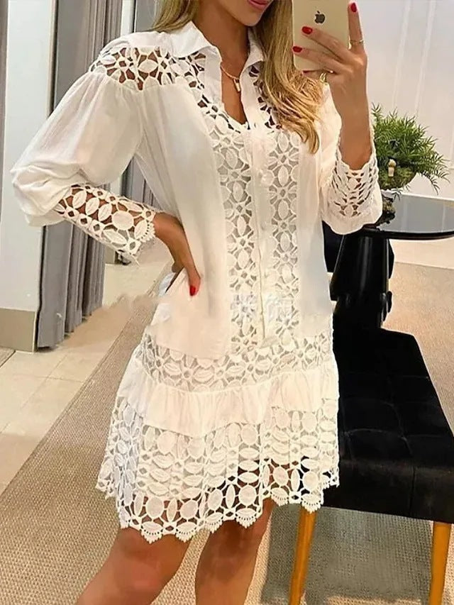 Early Autumn New Lace Stitching Sexy Casual Shirt