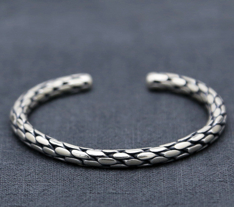 Sterling Silver Ornament Chiang Mai Handmade Silver Retro Hemp Rope Woven Thai Opening Bracelet