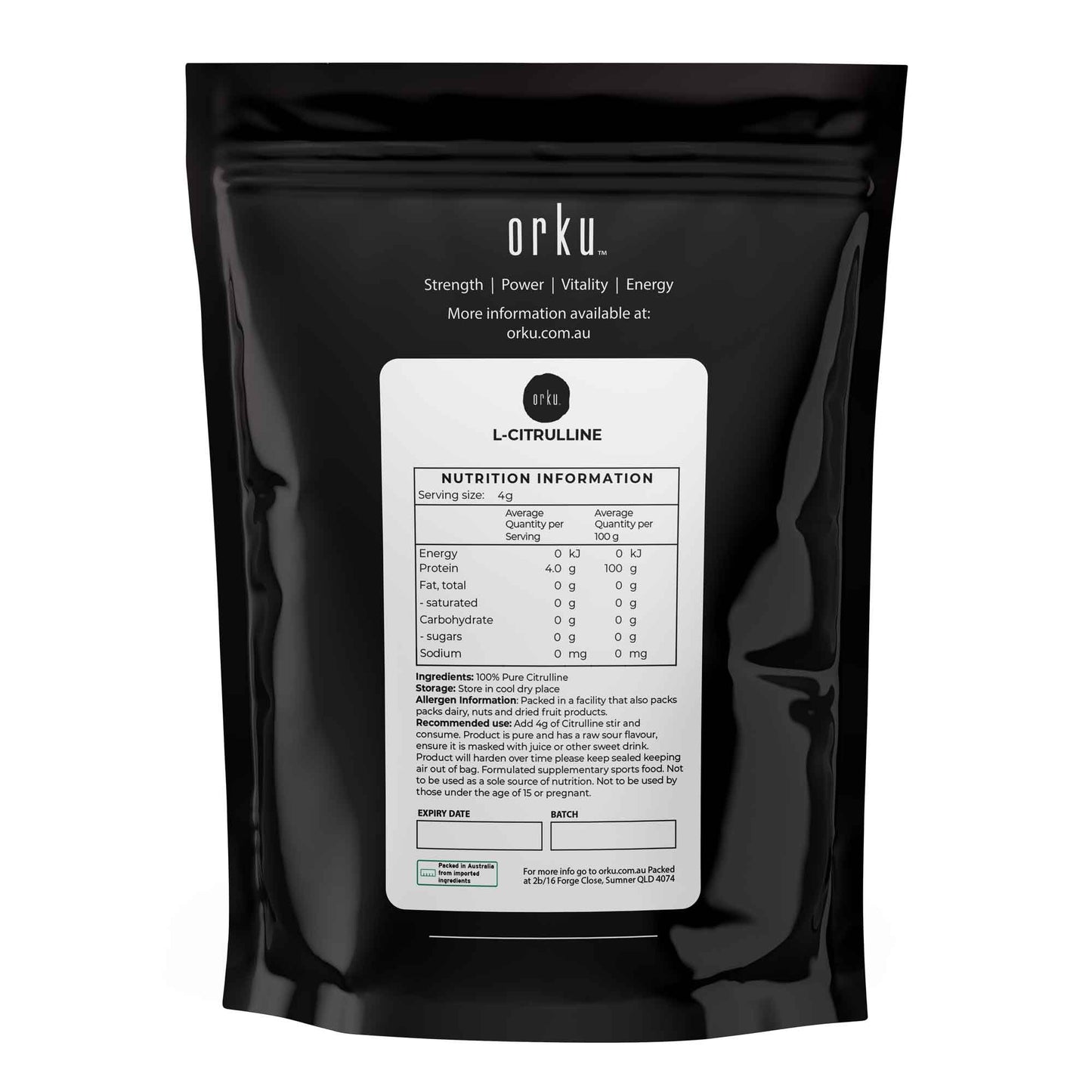 Orku 2Kg L-Citrulline Powder Buckets - 100 % Pure Food Grade Amino Acid
