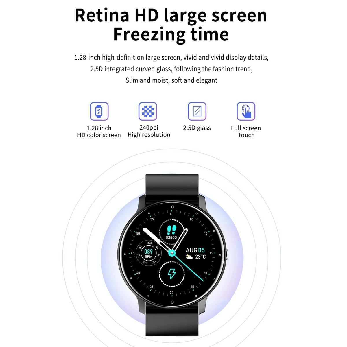 1.28 Inch Touch Screen Ip67 Waterproof Smart Watch Support Blood Pressure Monitoring / Sleep Monitoring / Heart Rate Monitoring - Blue