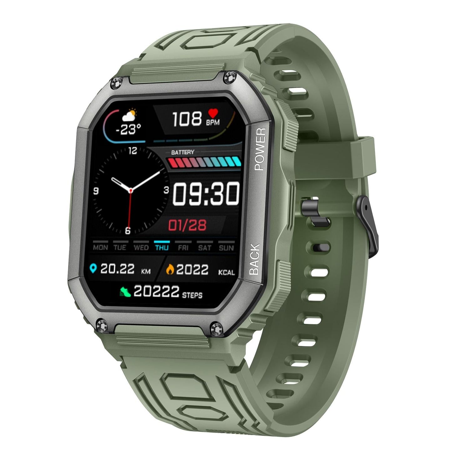 Waterproof Pedometer Sport Smart Watch Support Heart Rate / Blood Pressure Monitoring / Bt Calling - Green