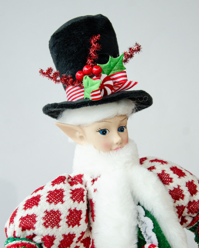 LUXURY CHRISTMAS CAROLLER ELF GREEN/RED 65CM