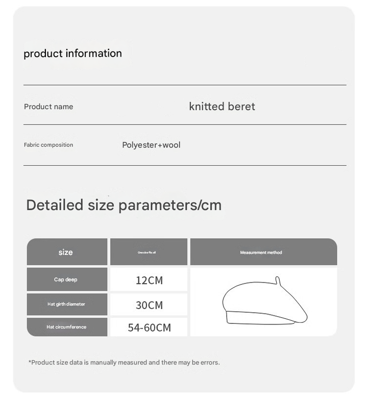 Green Vintage Inspired Knitted Beret - Stretchy & Comfortable Wool Blend Cap