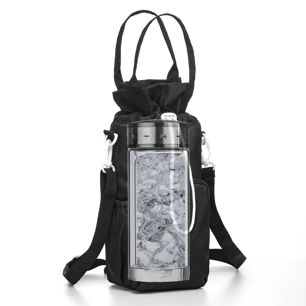 Black Insulated Tumbler Carrier Bag - Crossbody Water Bottle Holder with Pockets & Adjustable Strap for Large Cups (Note: cup not included)