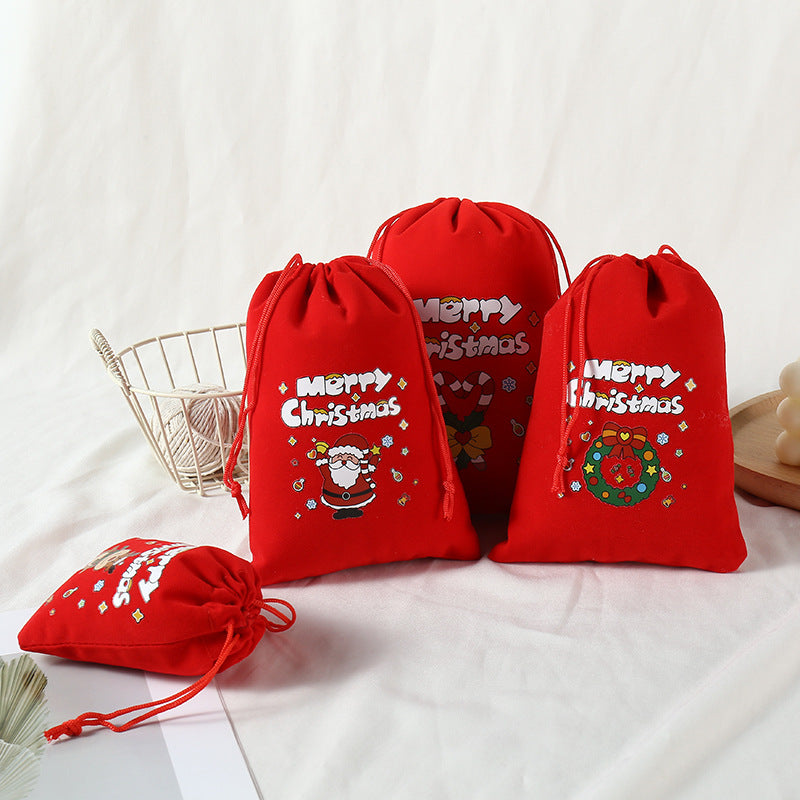 2-Pack Luxury Red Velvet Christmas Candle Gift Bag(13x18CM) - Festive Drawstring Storage Bag for Candy, Gifts & Apple Packaging