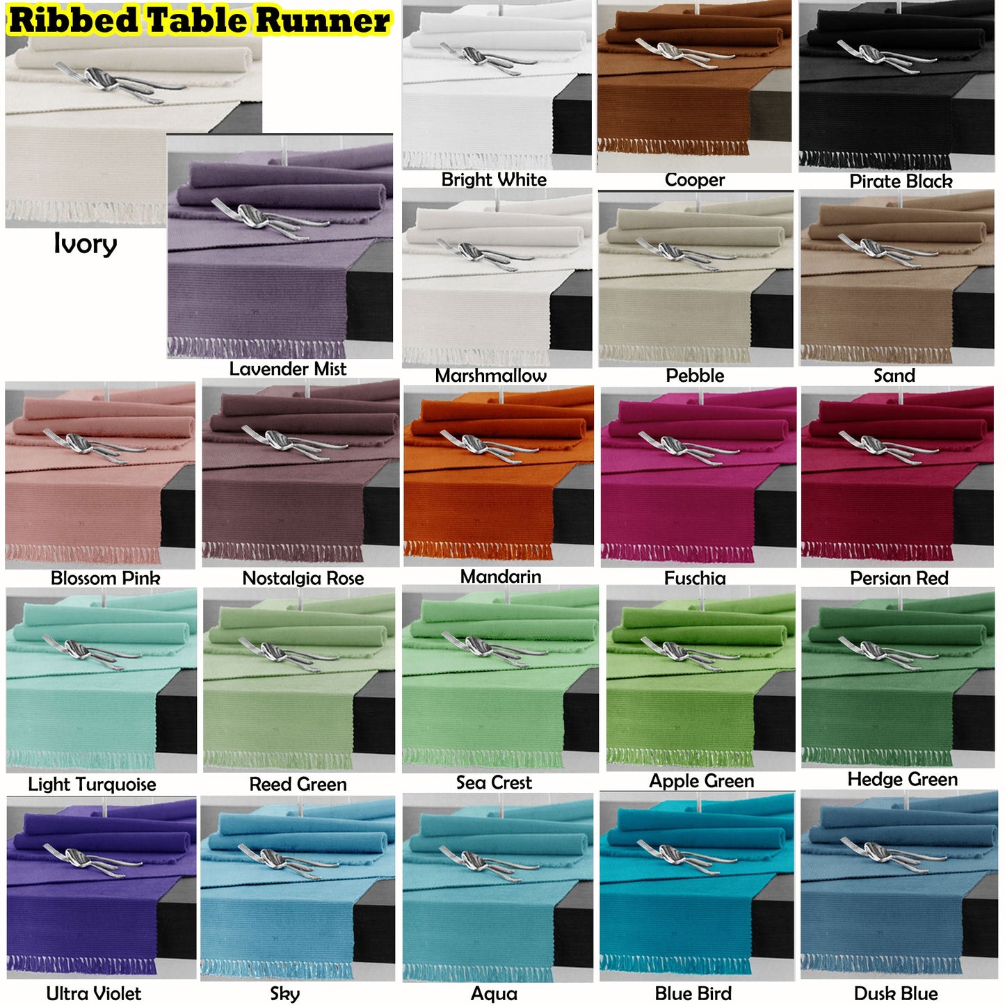 Hoydu 100% COTTON Ribbed Table Runner Sea Crest 45 x 150cm