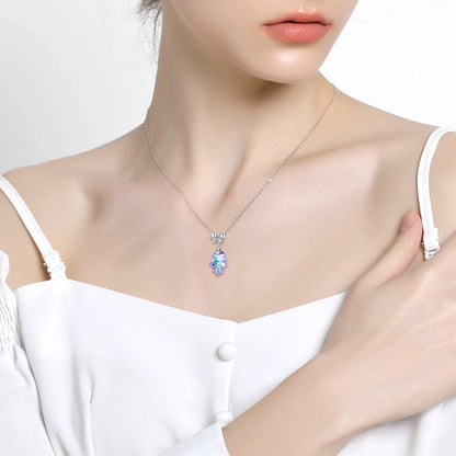Purple Light Fatima's Hand Crystal 925 Sterling Silver Bow Necklace Bracelet Diy Pendant