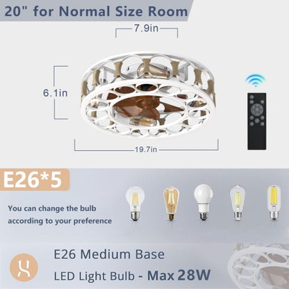Cage Ceiling Fan With Light Remote Control, Semi-recessed Modern Ceiling Fan, 6 Speed Reversible Blades, 4 LED Bulbs Included