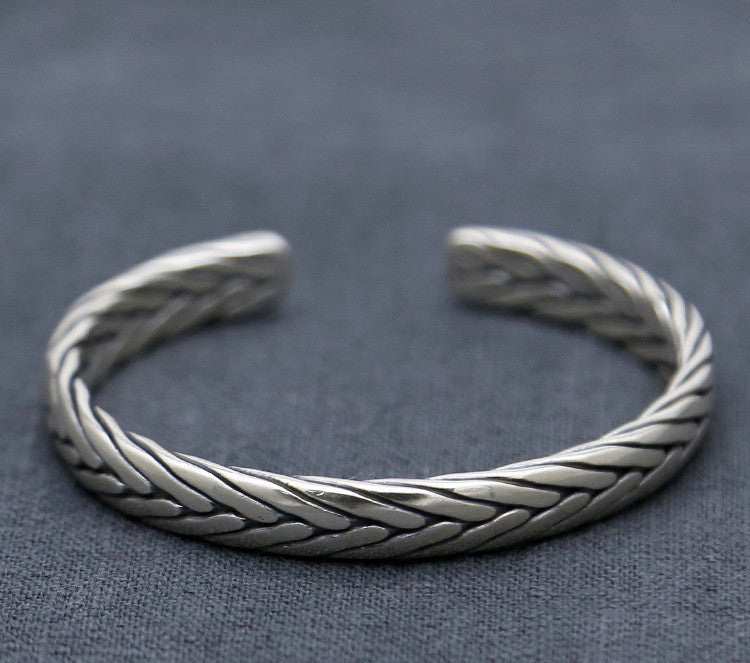 Sterling Silver Ornament Chiang Mai Handmade Silver Retro Hemp Rope Woven Thai Opening Bracelet