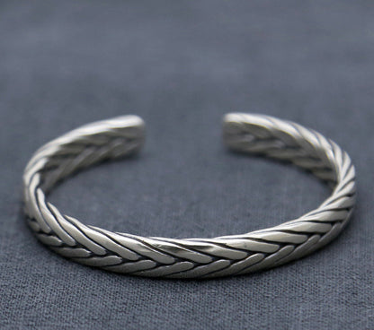Sterling Silver Ornament Chiang Mai Handmade Silver Retro Hemp Rope Woven Thai Opening Bracelet