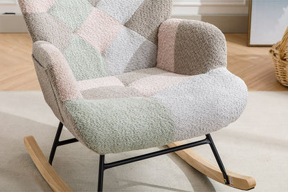 Modern Patchwork Accent Chair With Solid Wood Armrest And Feet, Mid-Century Modern Accent Sofa, Fabric Sofa Chair For Living Room Bedroom Studio, Comfy Side Armchair For Bed