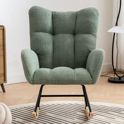 Rocking Chair With Pocket, Soft Teddy Fabric Rocking Chair For Nursery, Comfy Wingback Golider Rocking Chair With Safe Solid Wood Base For Living Room Bedroom Balcony