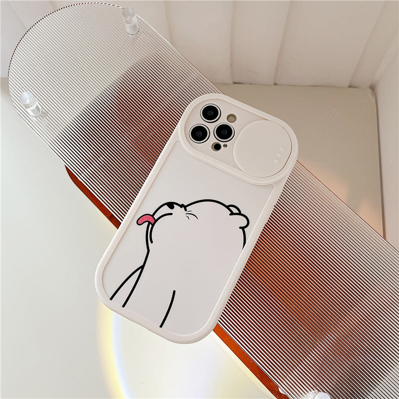 Sliding Window Phone Case Material Suitable Protective Cover Cartoon Painted Tongue-sticking Bear