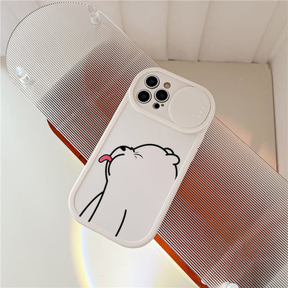 Sliding Window Phone Case Material Suitable Protective Cover Cartoon Painted Tongue-sticking Bear