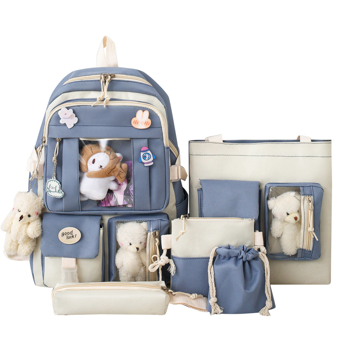 Large-capacity Sturdy Girl's Heart Durable Backpack Five-piece Set