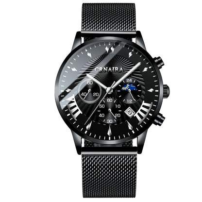 Men's Fashion Imitation Three-eye Waterproof Quartz Watch
