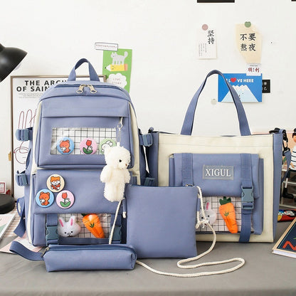 Backpack four-piece set Harajuku college style backpack backpack