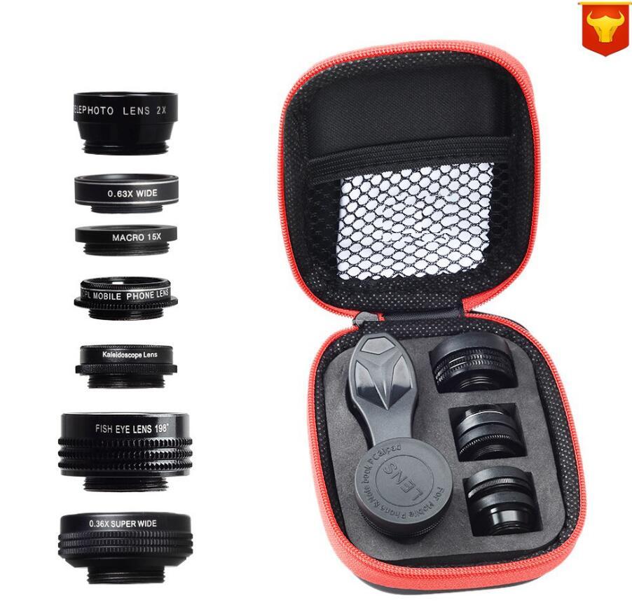 APEXEL Phone lens kit universal 10 in 1 Fisheye Wide Angle macro Lens CPL Filter Kaleidoscope+2X telescope Lens for smartphone