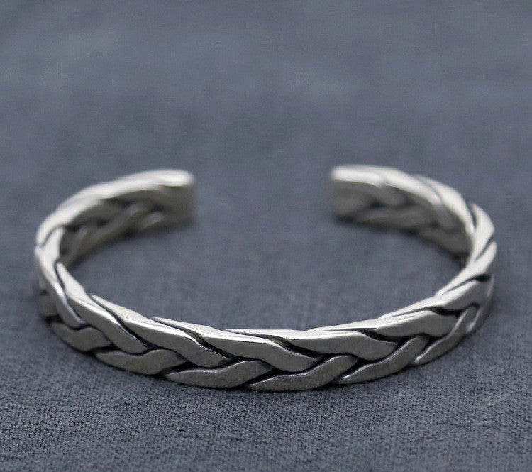 Sterling Silver Ornament Chiang Mai Handmade Silver Retro Hemp Rope Woven Thai Opening Bracelet