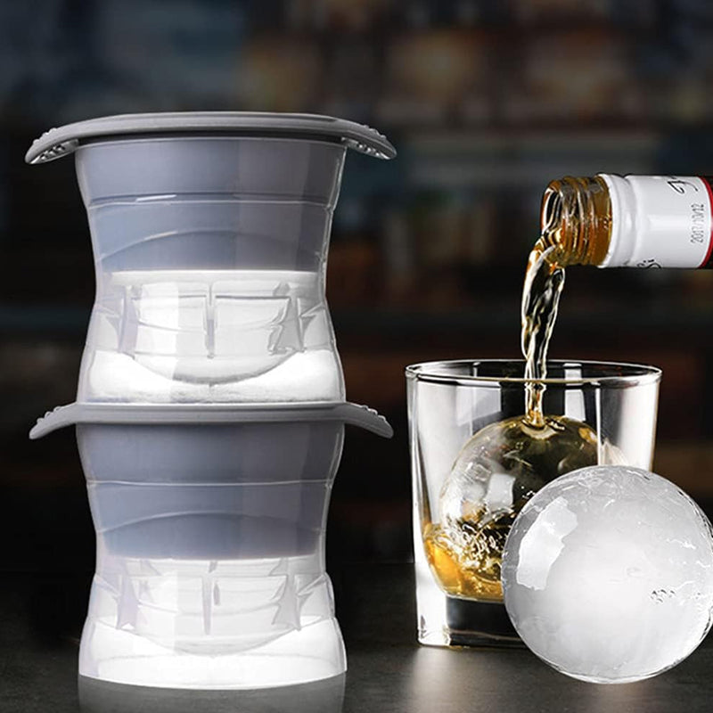Pack of 2 Sphere Shape Ice Molds Quick Release  Ice Ball Maker for Cocktail