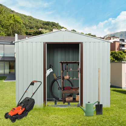 6ft x 5ft Outdoor Storage Shed with Metal Floor-to-Ceiling Lockable Sliding Door- White