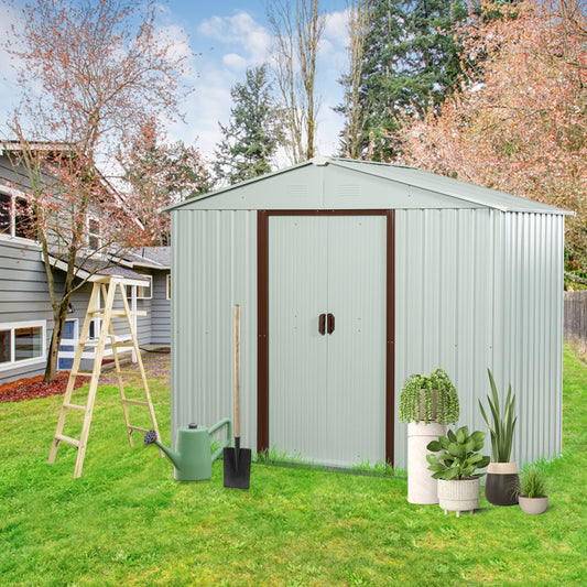 6ft x 5ft Outdoor Storage Shed with Metal Floor-to-Ceiling Lockable Sliding Door- White