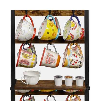 2 Tier Vintage Wood Coffee Mug Holder Stand