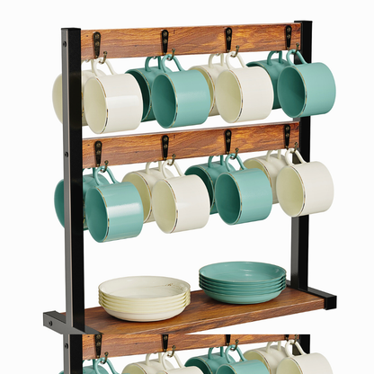 2 Tier Vintage Wood Coffee Mug Holder Stand