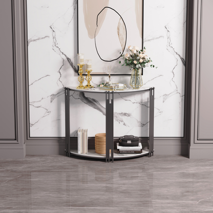 Half Moon Tiered Real Marble Entry Console Table Hallway Entryway Furniture