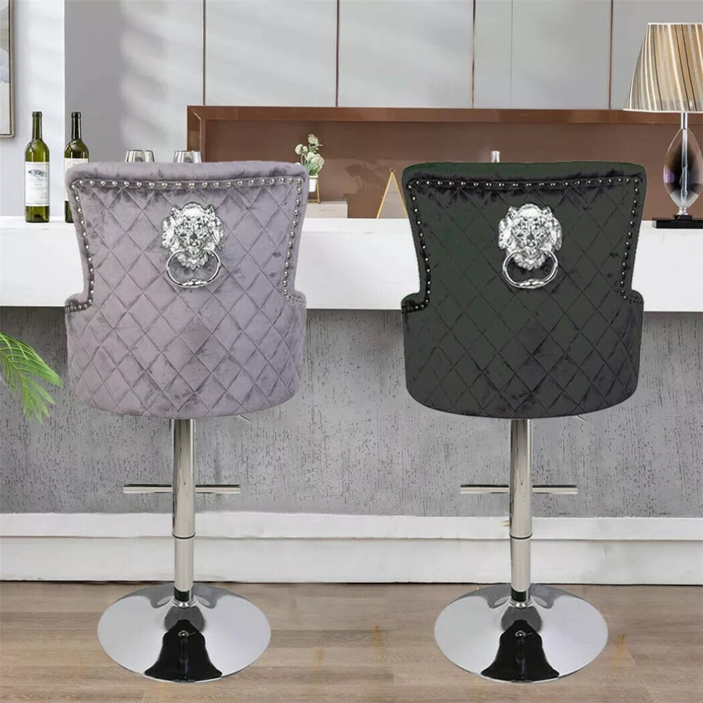 Luxurious Velvet Swivel Bar Stool with Lion Knocker & High Back