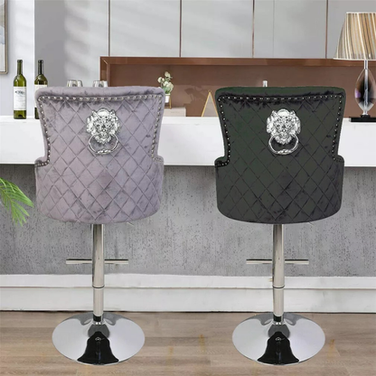 Luxurious Velvet Swivel Bar Stool with Lion Knocker & High Back