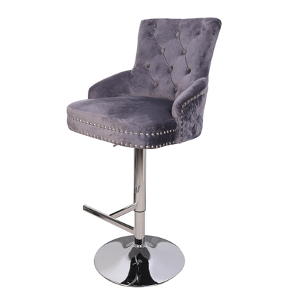 Luxurious Velvet Swivel Bar Stool with Lion Knocker & High Back