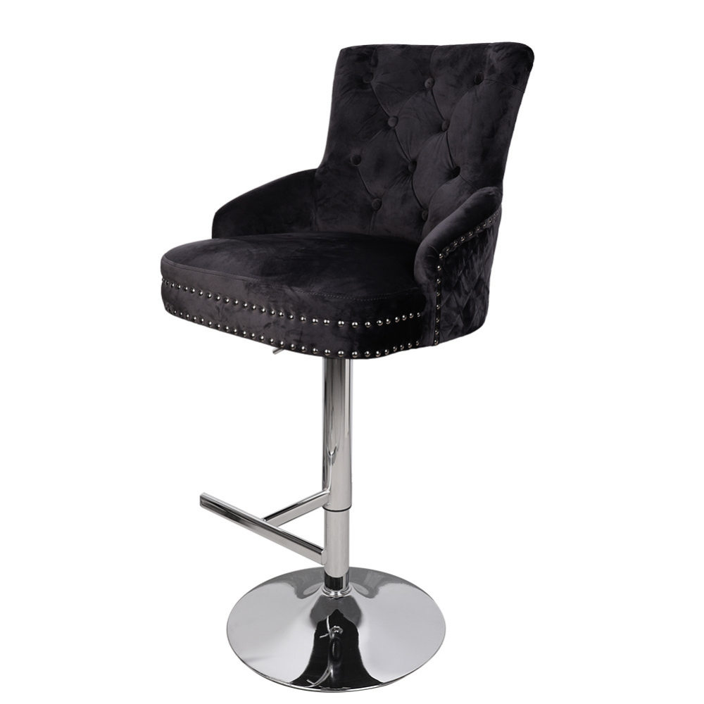 Luxurious Velvet Swivel Bar Stool with Lion Knocker & High Back