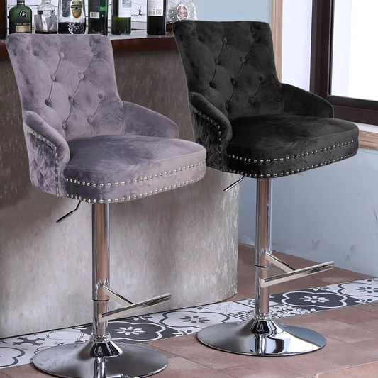 Luxurious Velvet Swivel Bar Stool with Lion Knocker & High Back