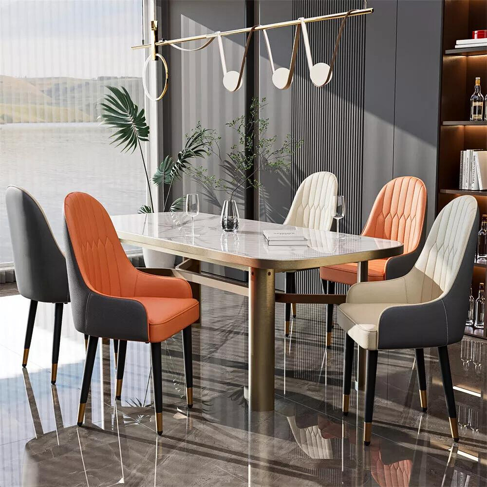 Stylish PU Leather Dining Chairs with Metal Legs