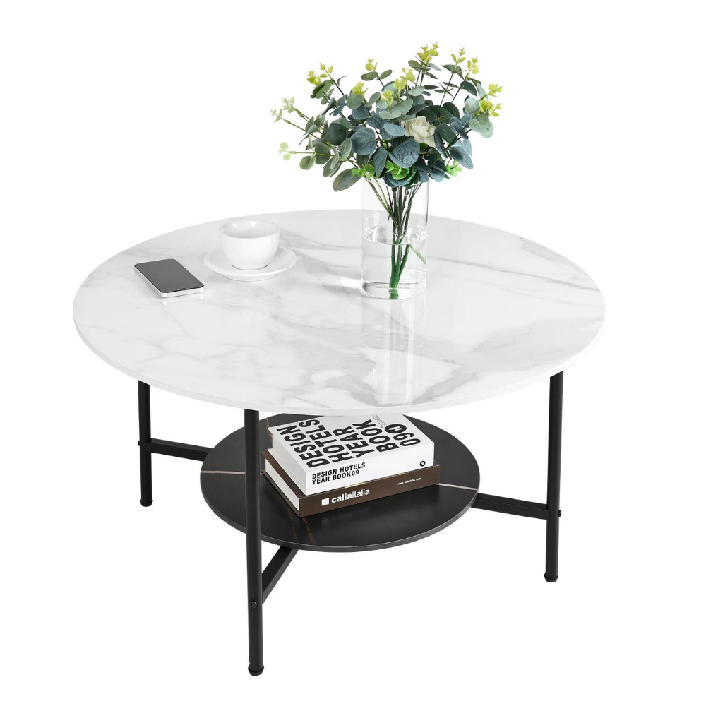 2 Tier Round Sofa Side End Table Marble Coffee Table