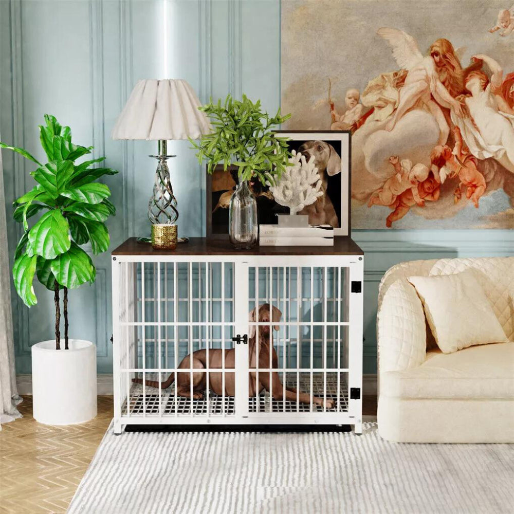 3-Door Dog Furniture Style Dog Crate End Table Pet Kennel with Removable Tray