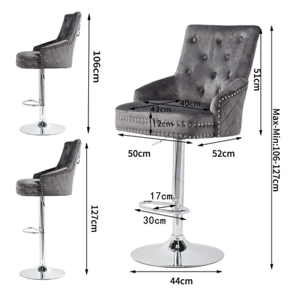 Velvet Swivel Bar Stools with Luxurious Upholstery and Lion Knocker Detail