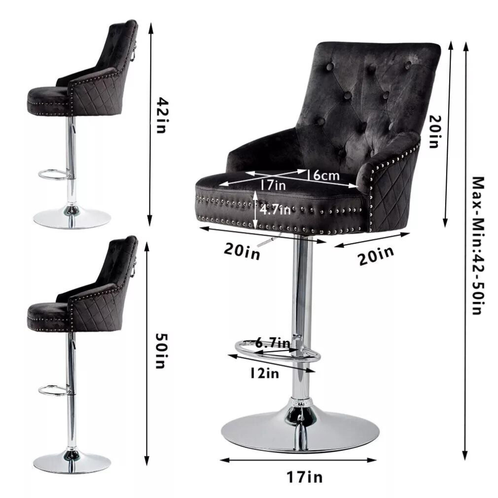 Velvet Swivel Bar Stools with Luxurious Upholstery and Lion Knocker Detail