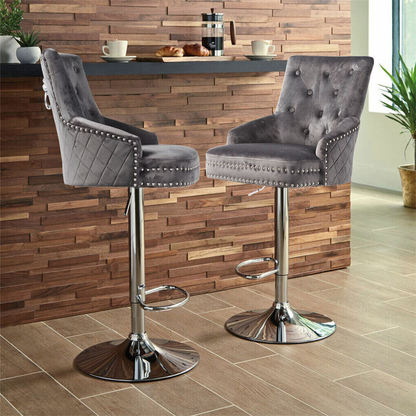 Velvet Swivel Bar Stools with Luxurious Upholstery and Lion Knocker Detail
