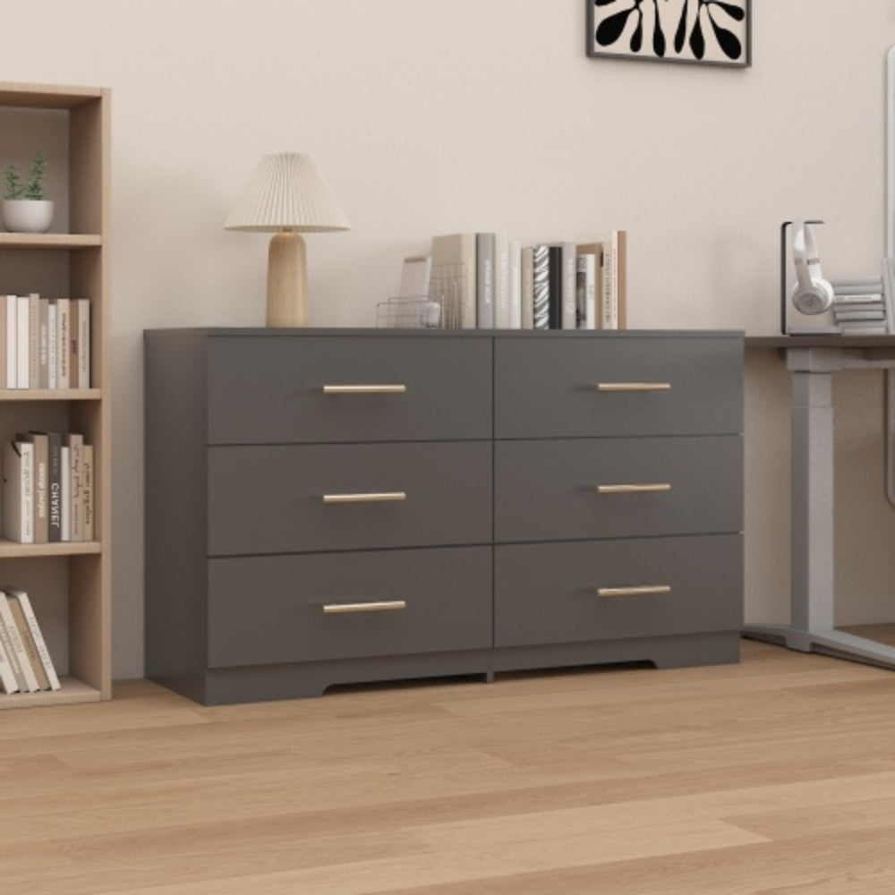 Stylish Black 6 Drawer Dresser with Gold Handles