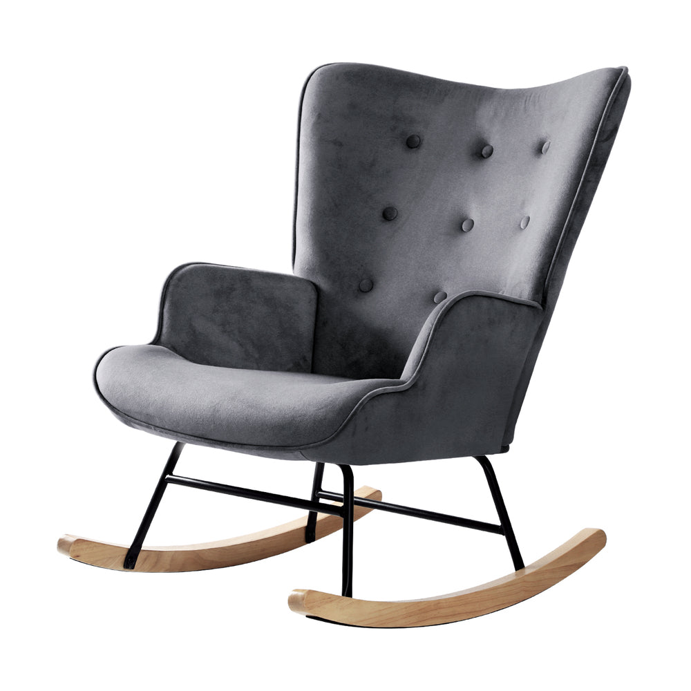 Grey Velvet Rocking Armchair Accent Chair